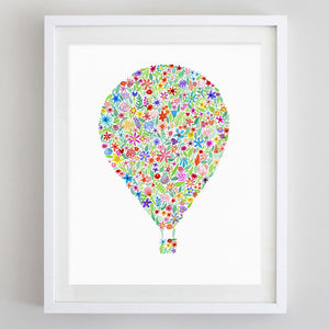 art print - hot air balloon floral watercolor print - carly rae studio