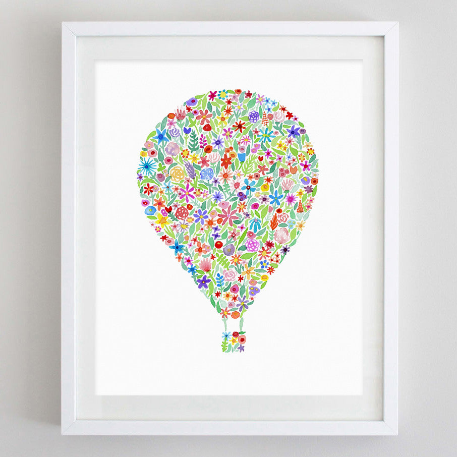 art print - hot air balloon floral watercolor print - carly rae studio