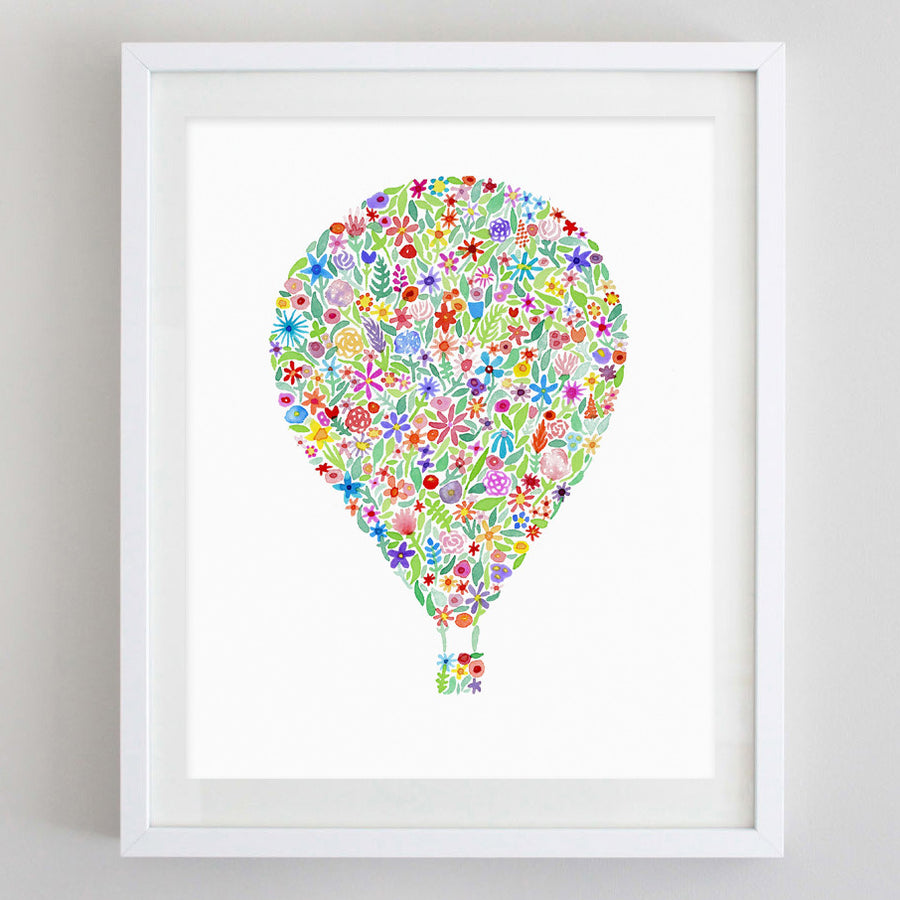 art print - hot air balloon floral watercolor print - carly rae studio
