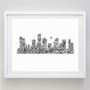 Houston Skyline Floral Watercolor Print