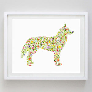 Husky Floral Watercolor Print