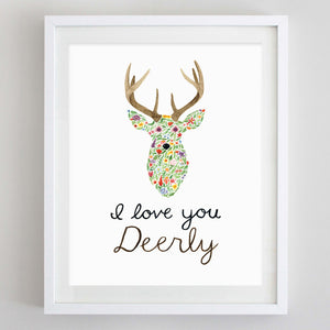 art print - i love you deerly floral watercolor print - carly rae studio