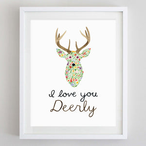 art print - i love you deerly floral watercolor print - carly rae studio