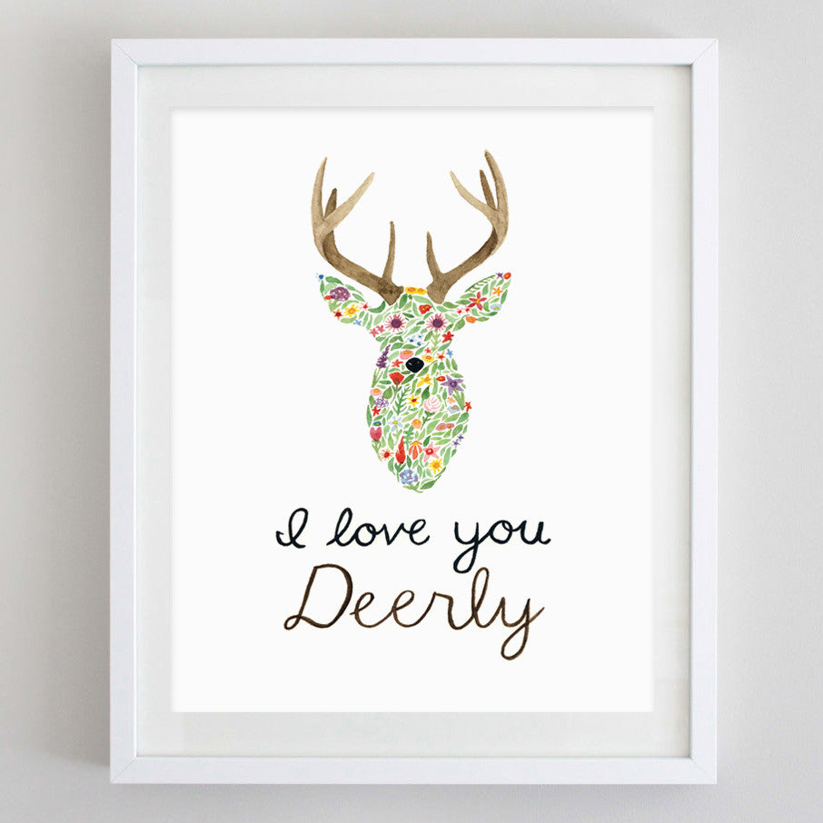 art print - i love you deerly floral watercolor print - carly rae studio