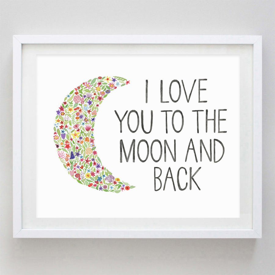 art print - i love you to the moon and back floral watercolor print - carly rae studio