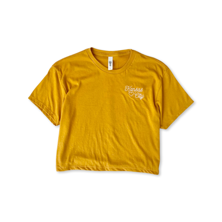 Kansas City Embroidered Cropped T-Shirt - Yellow