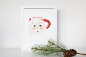 Vintage Santa Mug Watercolor Print