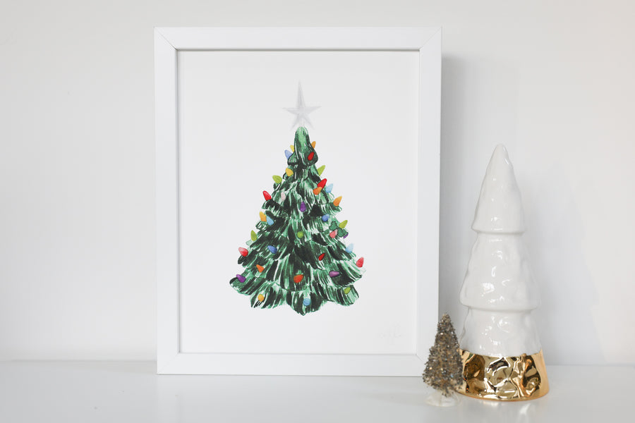 Vintage Christmas Tree Watercolor Print