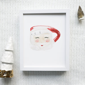 Set of 3 Vintage Santa Mugs Watercolor Print