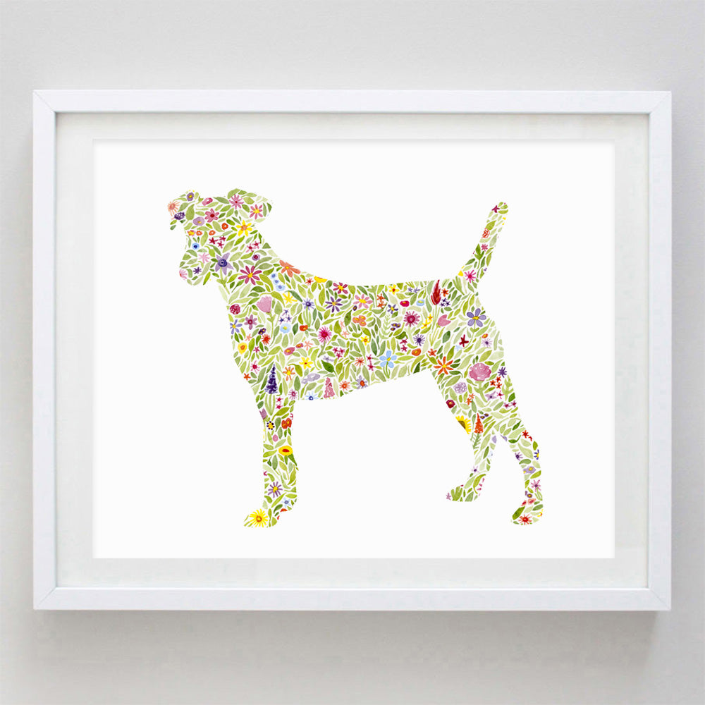 Jack Russell Terrier Floral Watercolor Print