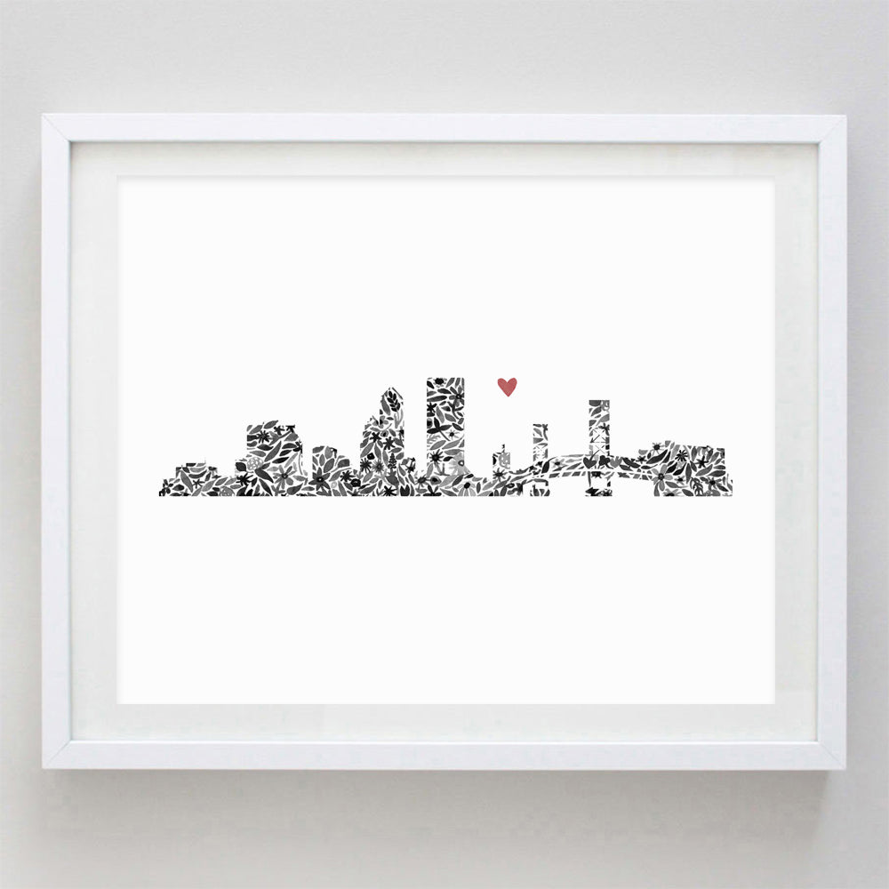 Jacksonville Skyline Floral Watercolor Print