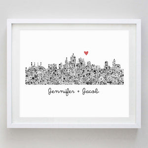 Columbus Skyline Floral Watercolor Print