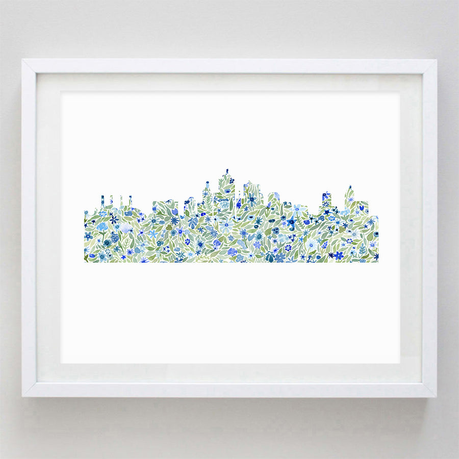 Kansas City Skyline Floral Watercolor Print