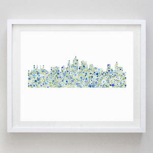 Columbus Skyline Floral Watercolor Print