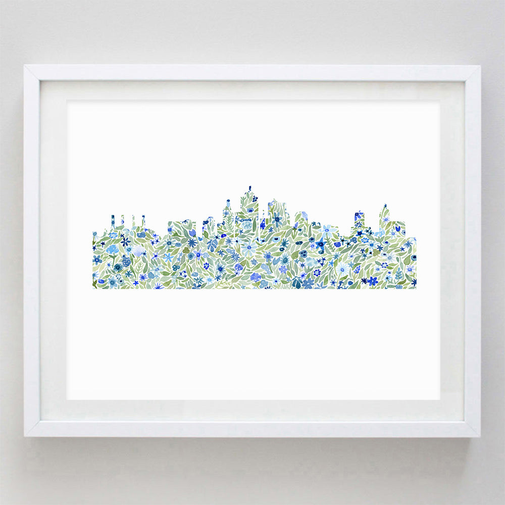 Seattle Skyline Floral Watercolor Print