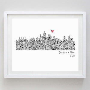 Kansas City Skyline Floral Watercolor Print