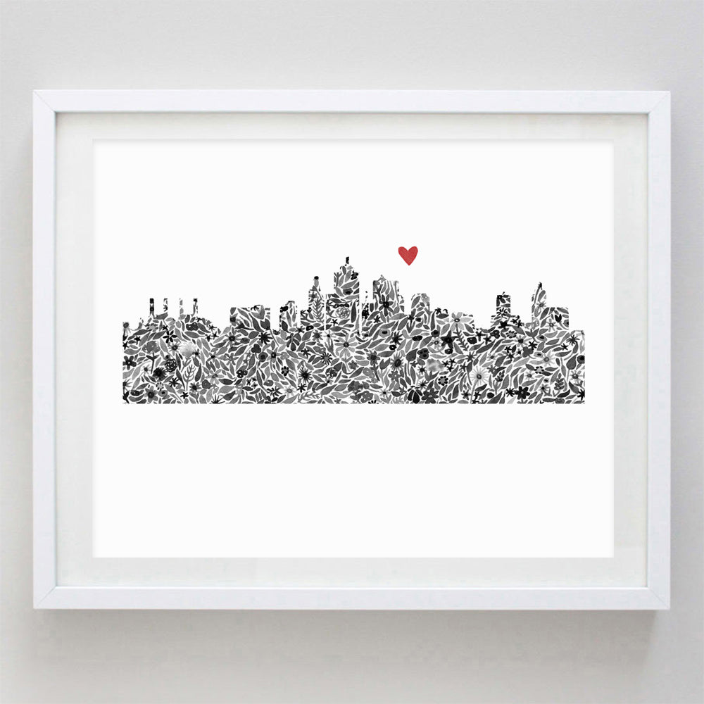 Kansas City Skyline Floral Watercolor Print