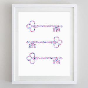 Keys Floral Watercolor Art Print - Kappa Kappa Gamma