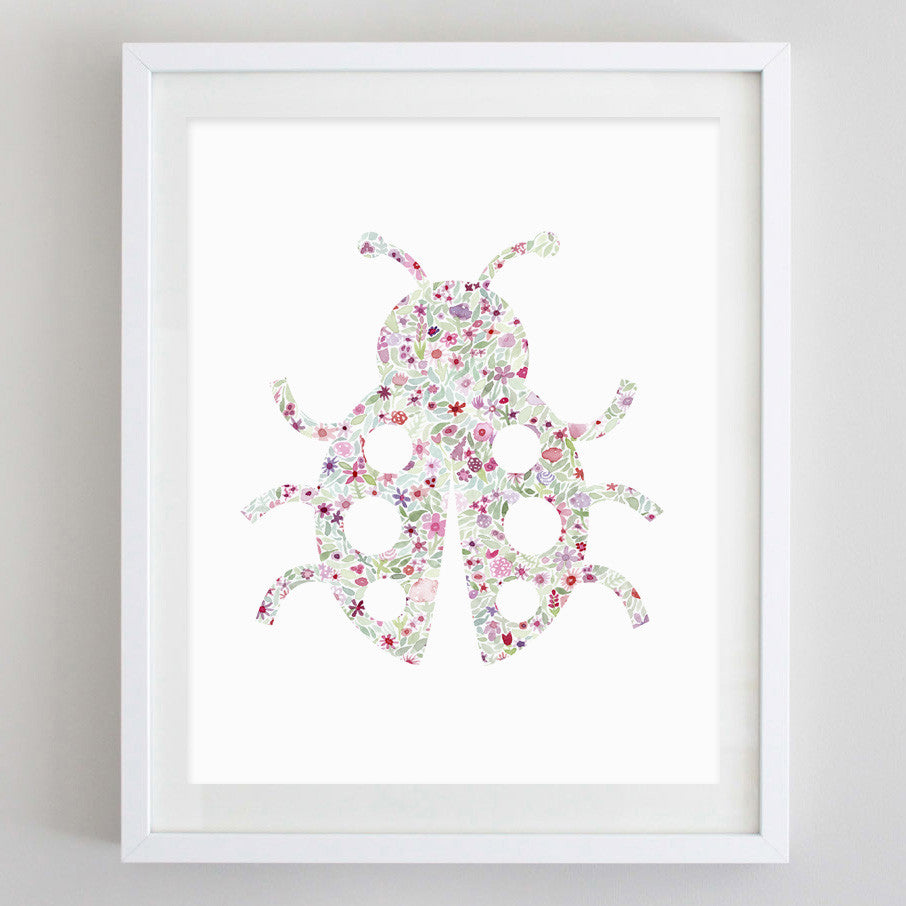 Ladybug Floral Watercolor Print