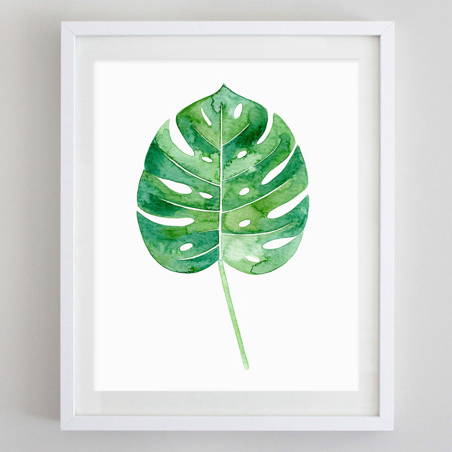 art print - fan palm leaf tropical botanical watercolor print - carly rae studio