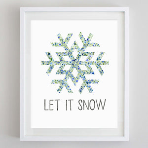 Let it Snow Snowflake Floral Watercolor Print