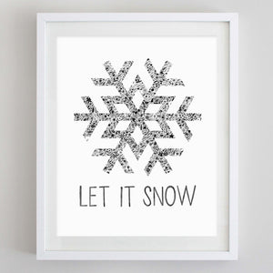 Let it Snow Snowflake Floral Watercolor Print