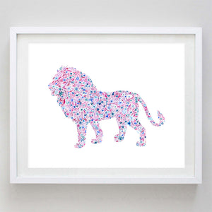 Lion Floral Watercolor Art Print - Phi Mu