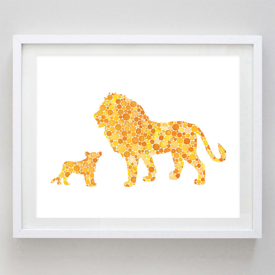 art print - dad and baby lion watercolor print - carly rae studio