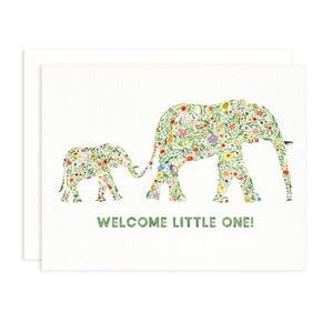 Welcome Little One Floral Elephant Greeting Card