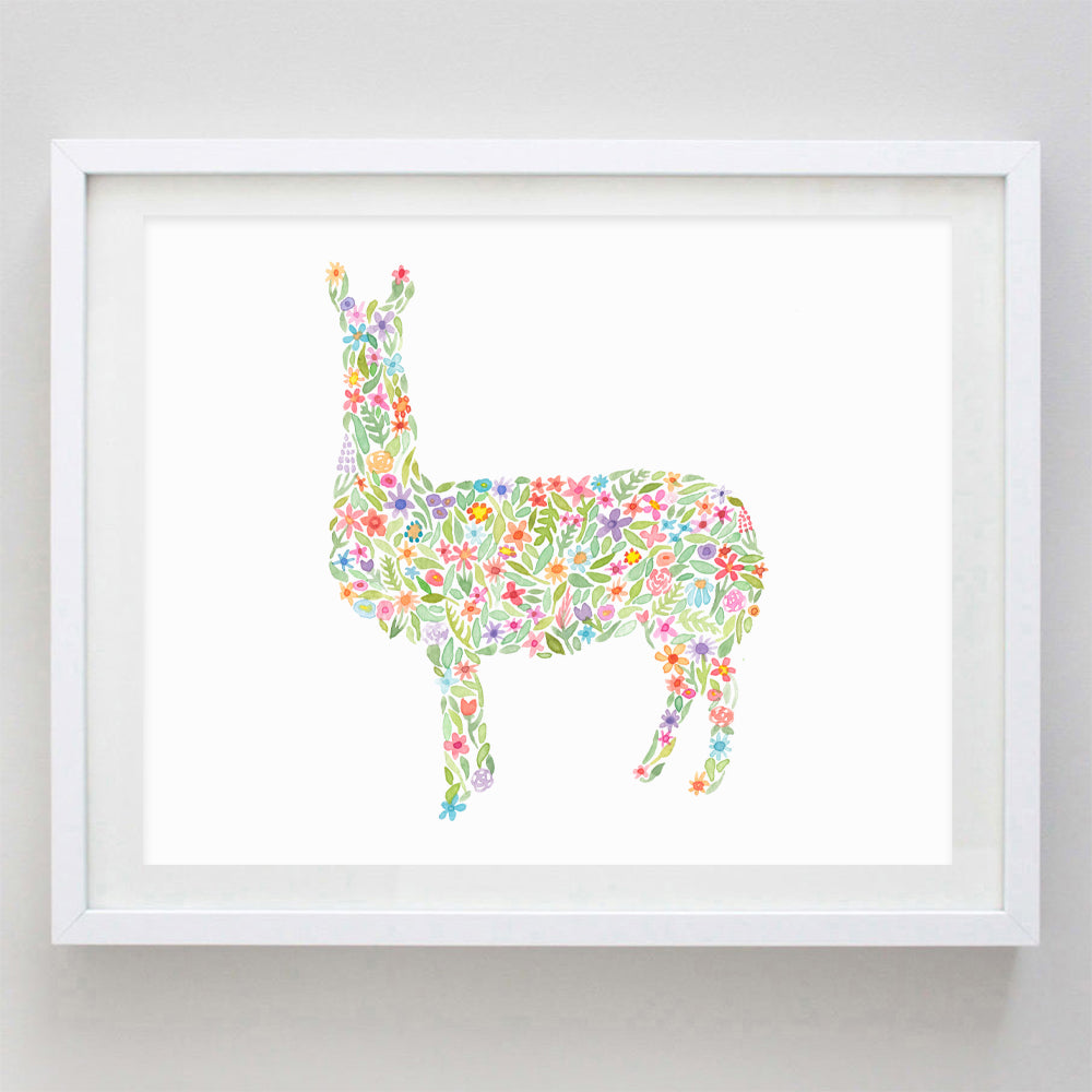 Llama Floral Watercolor Print