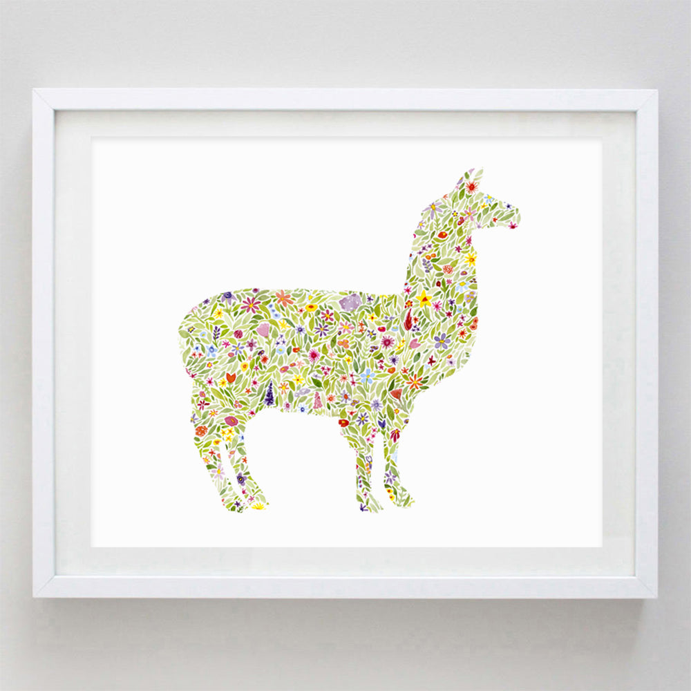 Llama Floral Watercolor Print