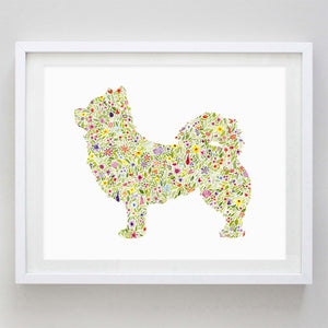 Long-Haired Chihuahua Floral Watercolor Print