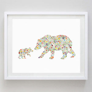 art print - mama and baby bear floral watercolor print - carly rae studio