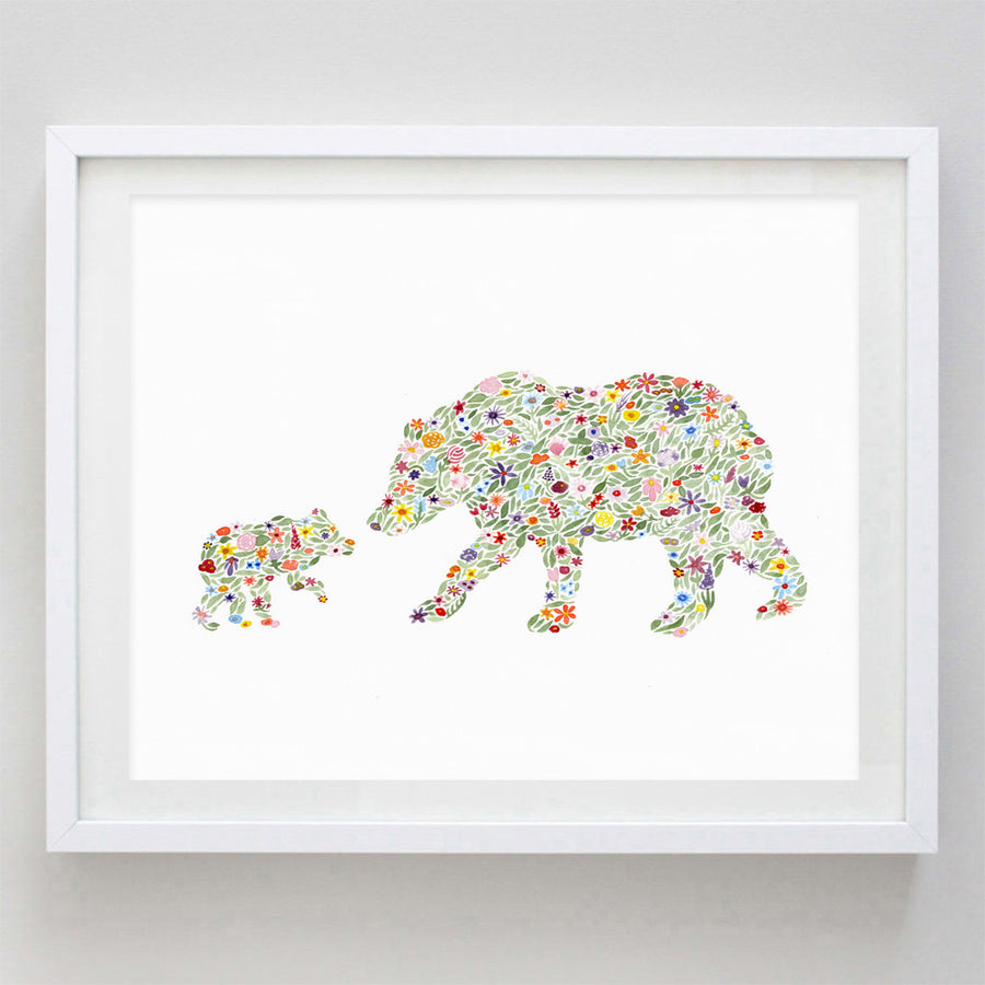 art print - mama and baby bear floral watercolor print - carly rae studio