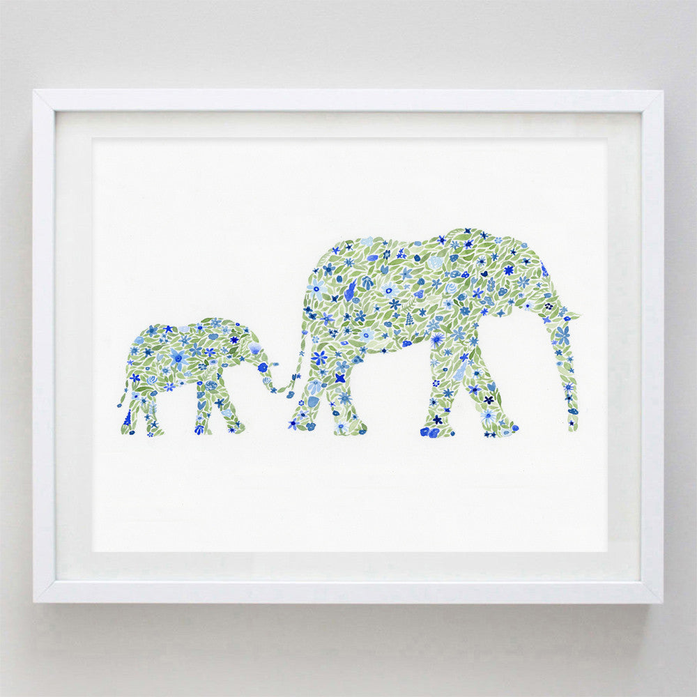 art print - mama and baby blue floral watercolor print - carly rae studio