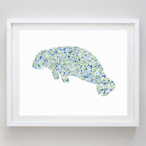 Manatee Floral Watercolor Print