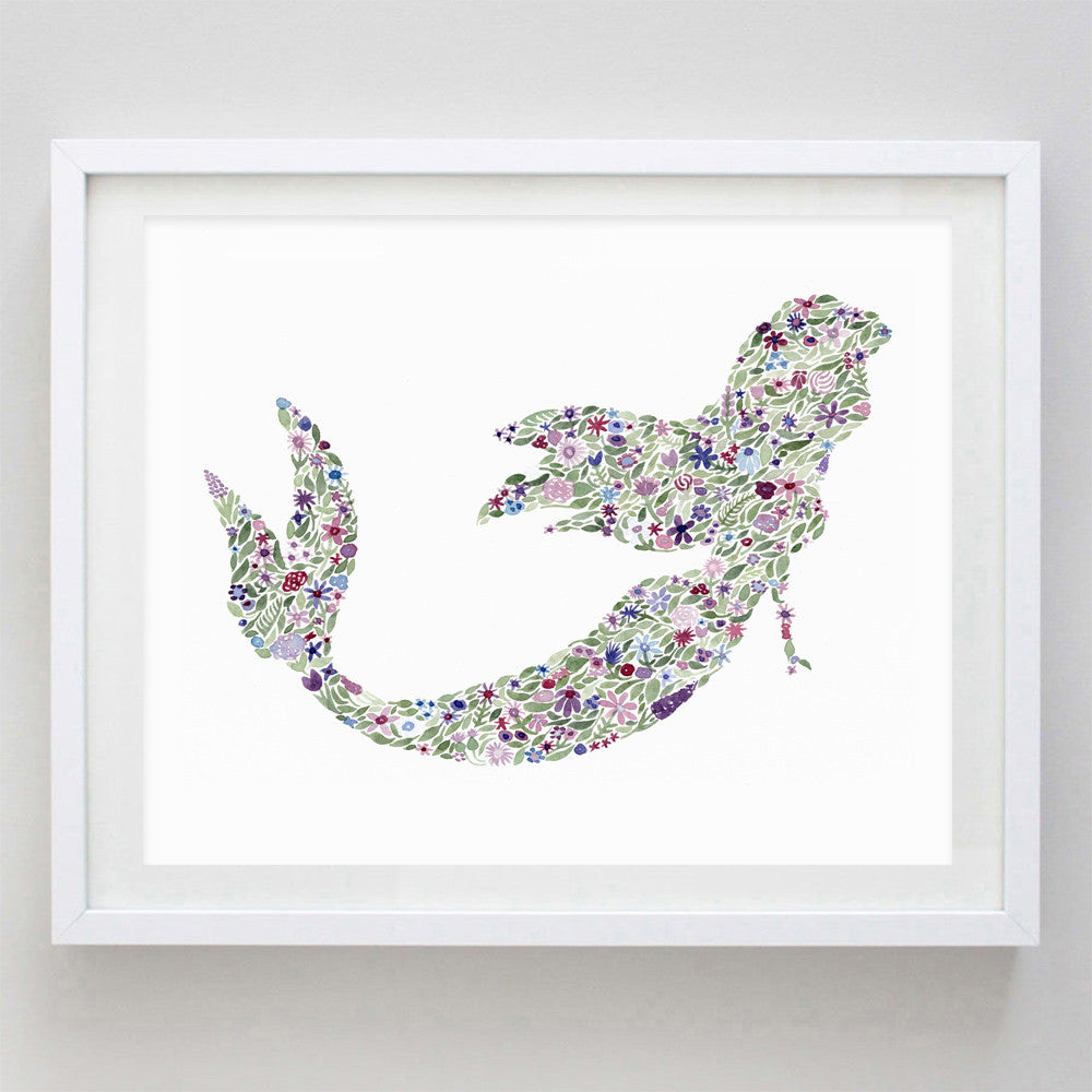 art print - mermaid floral watercolor print - carly rae studio