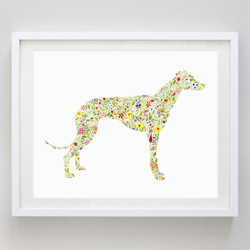 Miniature Italian Greyhound Floral Watercolor Print