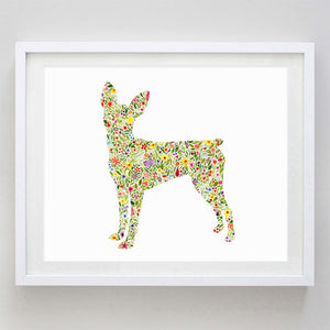 Miniature Pinscher Floral Watercolor Print