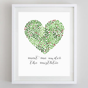 Mistletoe Heart Watercolor Print