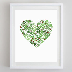 Mistletoe Heart Watercolor Print