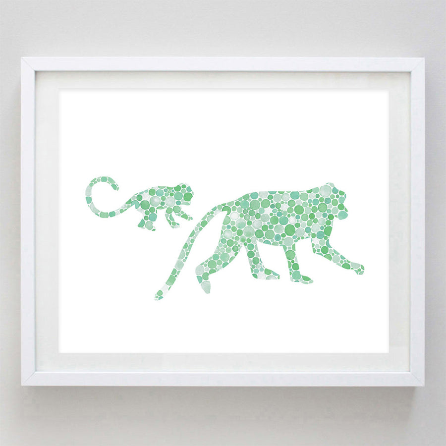 art print - mama and baby monkey green watercolor print - carly rae studio
