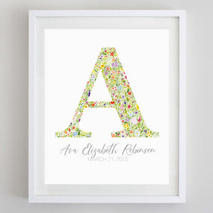 Custom Multicolor Monogram Floral Watercolor Print