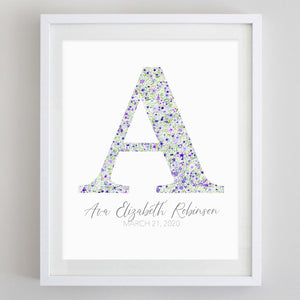 Custom Purple Monogram Floral Watercolor Print