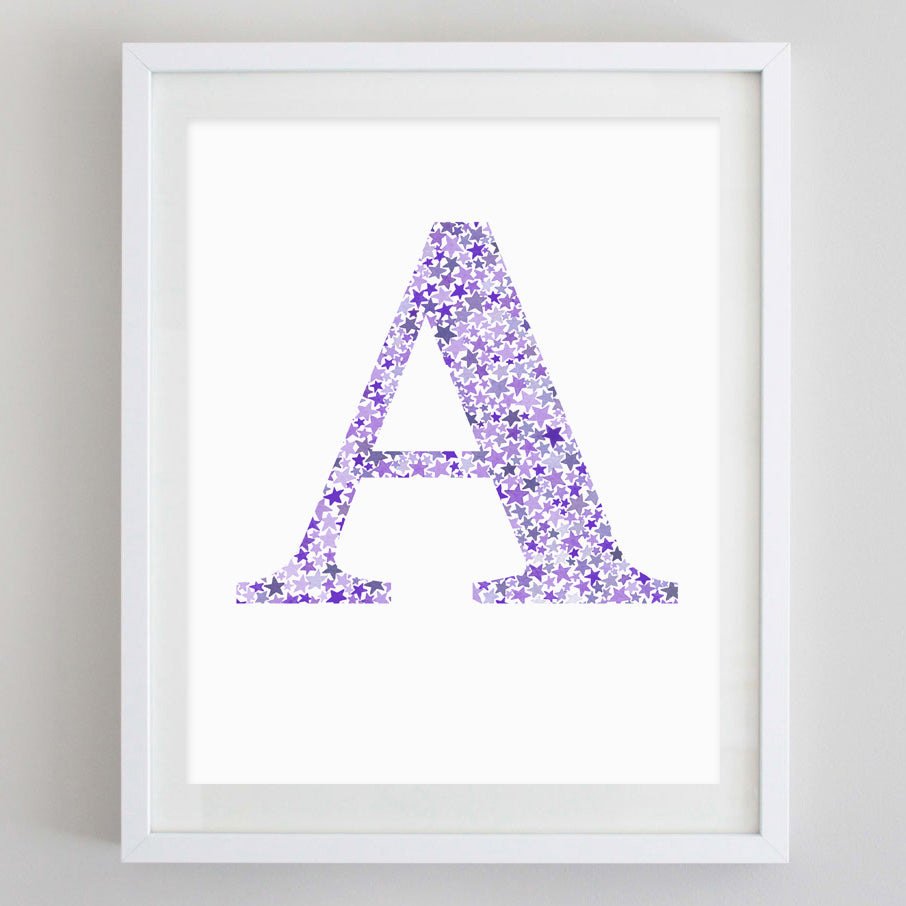 Monogram Stars Watercolor Print Purple