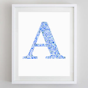 Custom Monogram Stars Watercolor Print Blue