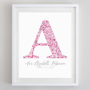 Custom Monogram Stars Watercolor Print Pink