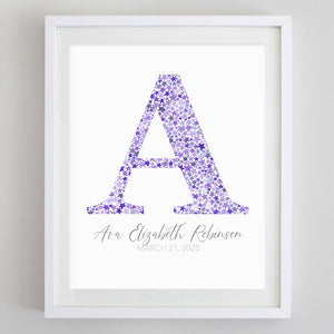 Custom Monogram Stars Watercolor Print Purple