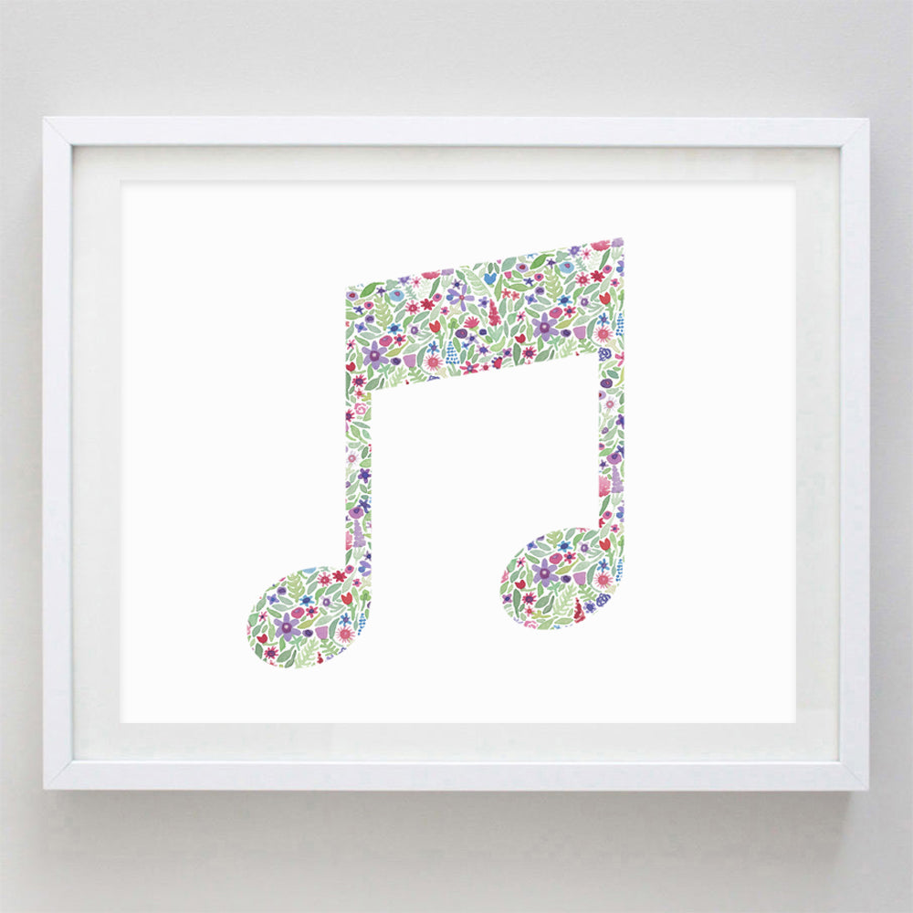 Music Note Floral Watercolor Print