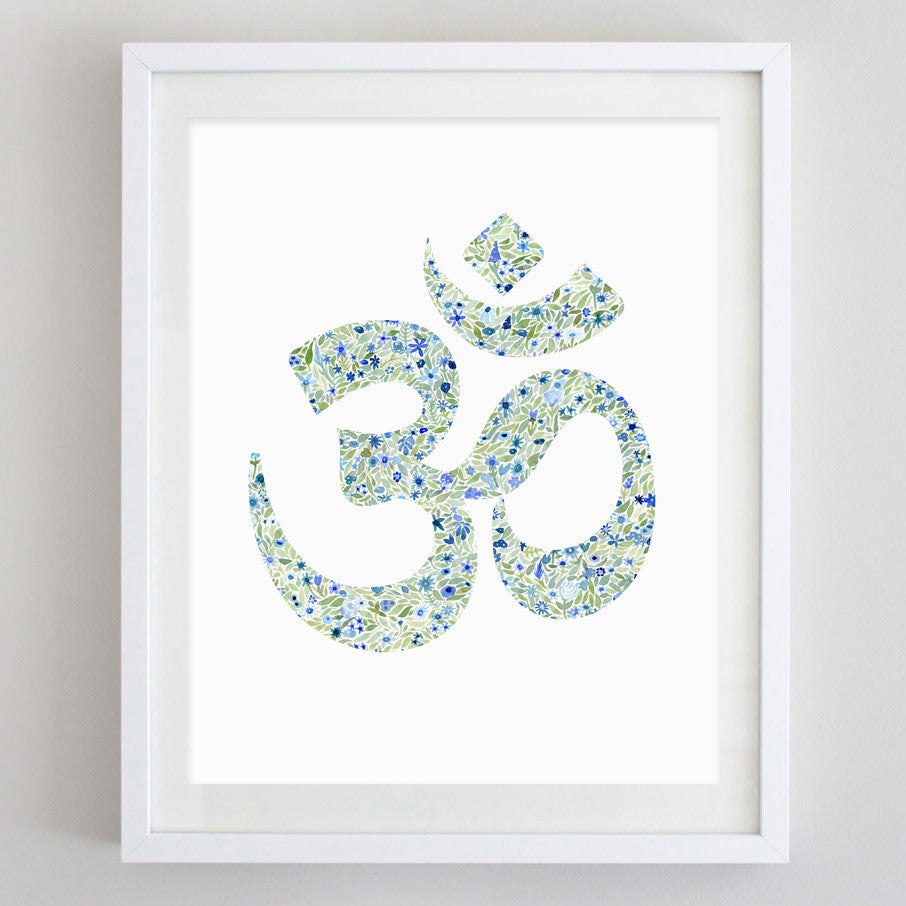 Om Yoga Floral Watercolor Art Print